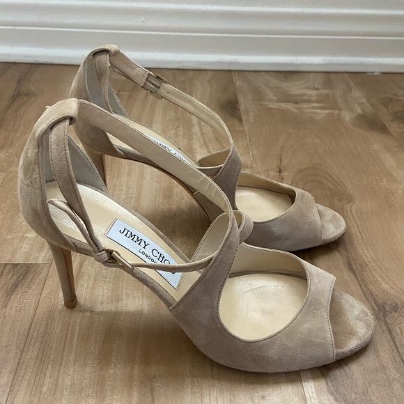 Jimmy Choo Shoes - Jimmy Choo Emily 85 Criss Cross Suede Beige Nude Heels/Sandals Sz 8.5